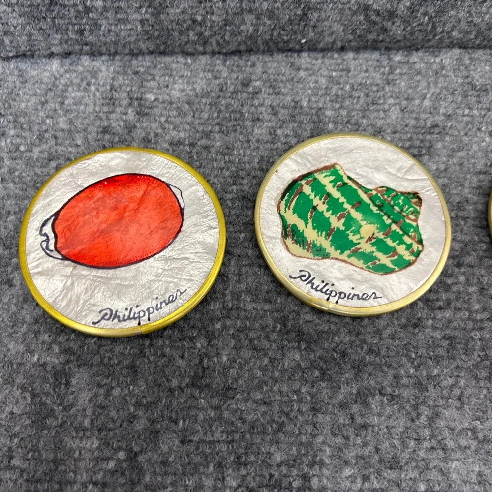 Vintage Capiz Shell Coasters Set of 6 Hand Painted Seashells Philippines